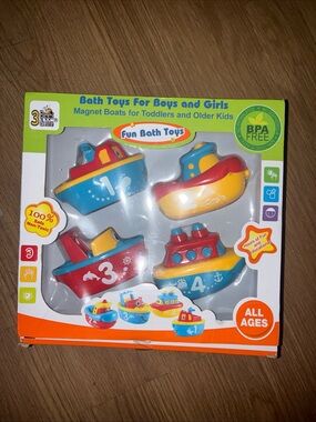 Fun Bath Toys Magnetic Boat Set for Kids - Blue, Red, Yellow
